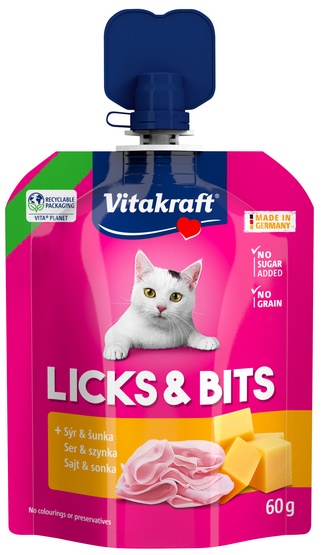 Vitakraft Cat Licks & Bits - Ser i szynka 60g