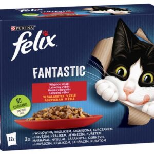 Felix Fantastic Wiejskie Smaki w galaretce kurczak/wołowina/królik/jagnięcina saszetki 12x85g