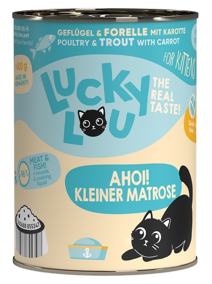 Lucky Lou Lifestage Kitten Drób i pstrąg puszka 400g - Image 4