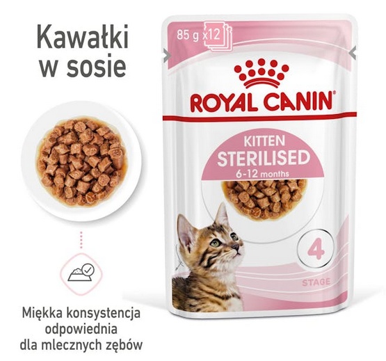 Royal Canin Kitten Sterilised karma mokra w sosie dla kociąt od 6 do 12 miesiąca życia, sterylizowanych saszetka 85g