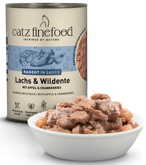 Catz Finefood Ragout in Sauce Łosoś i Dzika Kaczka (N.605) puszka 380g - Image 2