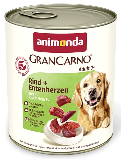 Animonda GranCarno Original Adult Rind Entenherzen Wołowina + Serca kacze puszka 800g