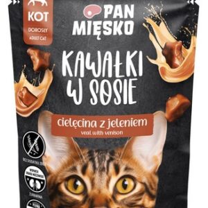 Pan Mięsko Karma mokra dla kota - cielęcina i jeleń kawałki w sosie saszetka 85g