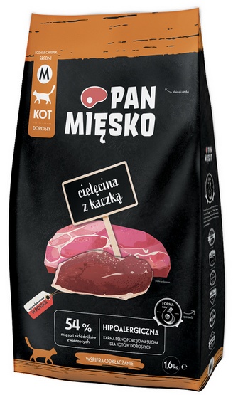 Pan Mięsko Karma sucha dla kota - cielęcina i kaczka chrupki M 1,6kg