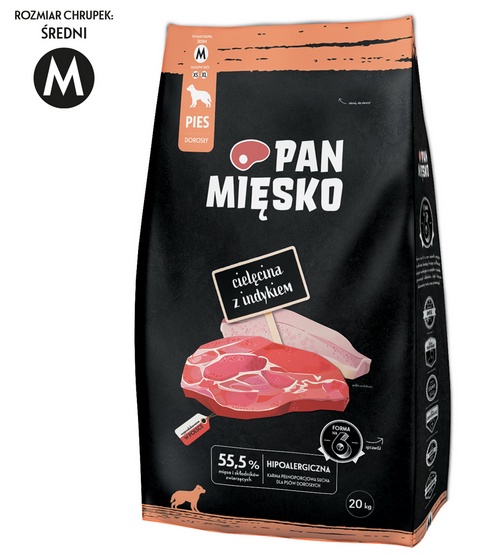 Pan Mięsko Karma sucha dla psa - cielęcina i indyk chrupki M 3kg