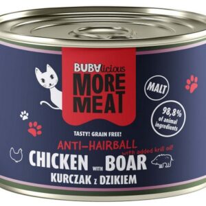BUBAlicious Kot More Meat Anti-Hairball kurczak i dzik puszka 185g
